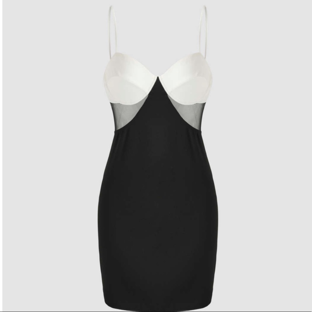 White & Black Mini Dress with Mesh
